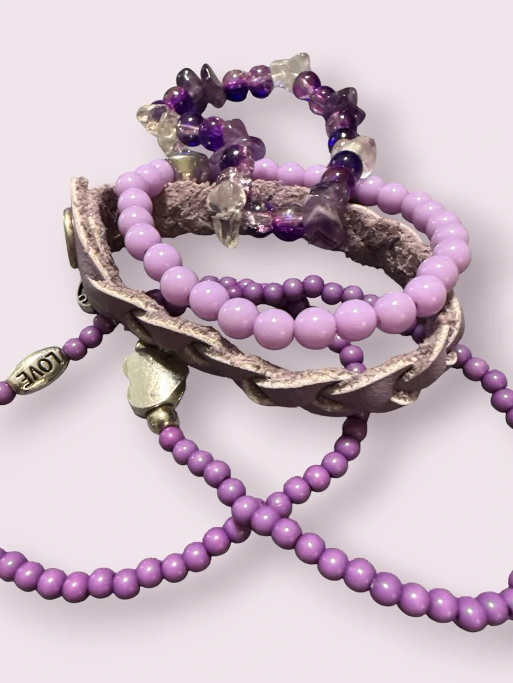 5-Piece Purple Bracelet Lot for Girls | Stretch Bracelets & Braided Cuff